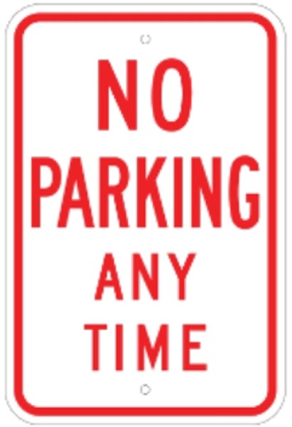 No Parking Anytime - 12"x18" - .080 HIP - White/Red Template Customization